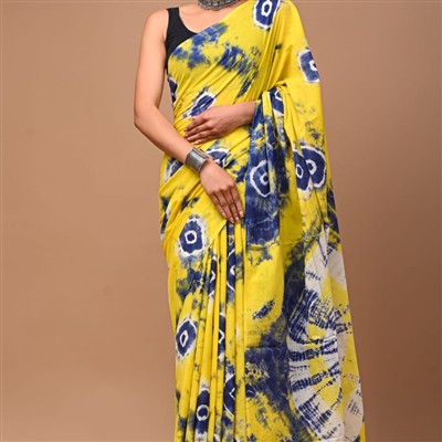 Sunburst Tie-Dye Mulmul Cotton Saree