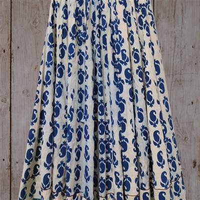 Hand Block Printed Blue Floral Cotton Designer Skirt