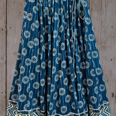 Hand Block Printed Indigo Floral Cotton Skirt 40 inches