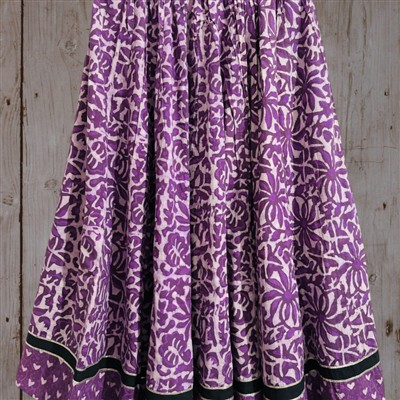 Hand Block Printed Purple Cotton Skirt with Floral Border
