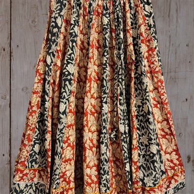 Mustard Floral Hand Block Cotton Skirt with Border Detail