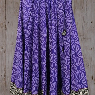 Hand Block Printed Purple Leaf Cotton Skirt with Geometric Border