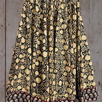 Beige Blossom Hand Block Skirt in Cotton