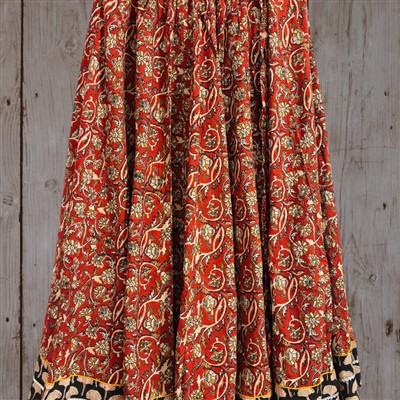 Hand Block Printed Crimson Floral Cotton Designer Skirt