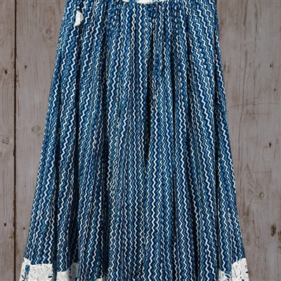 Indigo Floral Hand Block Cotton Maxi Skirt