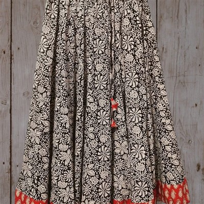 Black & Red Paisley Flared Cotton Skirt