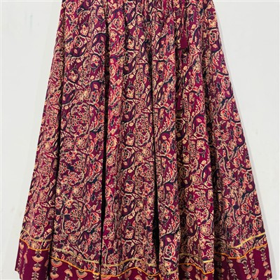 Handcrafted Maroon Vine Floral Cotton Maxi Skirt