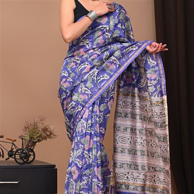 Chanderi Silk Floral Splendor Saree with Matching Blouse
