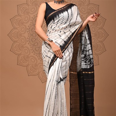 Black Tie-Dye Chanderi Silk Saree with Gold Accents