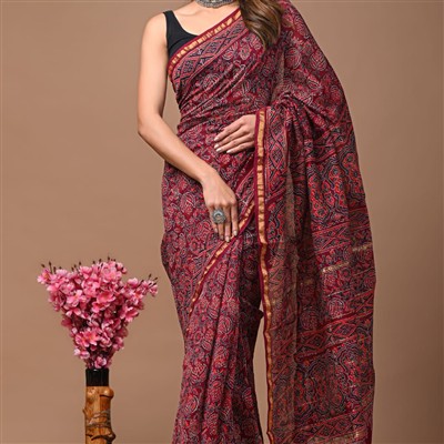 Gold-Infused Black Floral Chanderi Silk Saree