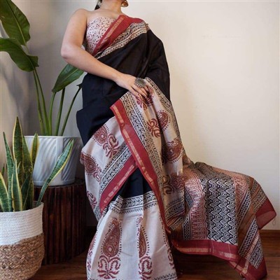 Maroon Blossom Chanderi Silk Saree Set