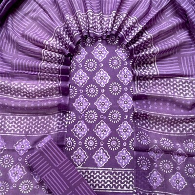 Hand Block Printed Purple Floral Cotton Suit Set