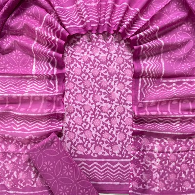 Floral Pink Block Printed Cotton Suit Set