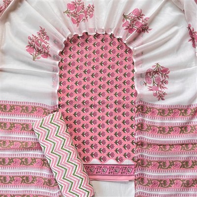 Pink Blossom Hand Block Cotton Suit Set