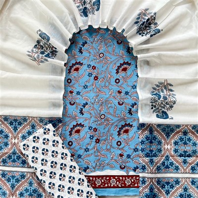 Indigo Floral Hand Block Printed Cotton Suit Set