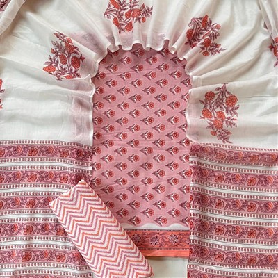 Hand Block Printed Pink Floral Cotton Suit Set