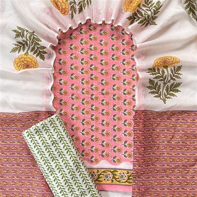 Green Vine Hand Block Printed Cotton Suit Set