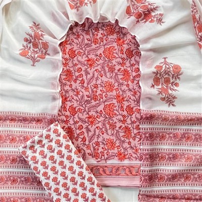 Rose Pink Floral Cotton Suit Set with Matching Dupatta