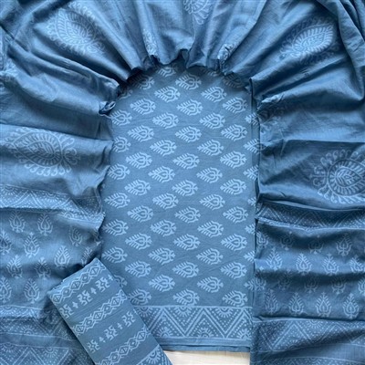 Indigo Floral Hand Block Printed Cotton Suit Set