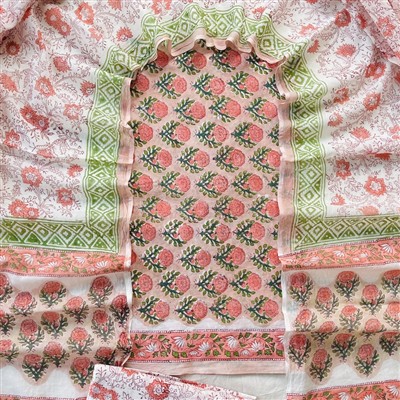 Coral Floral Hand Block Cotton Suit Set