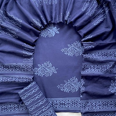 Indigo Geometric Hand Block Printed Cotton Suit Set