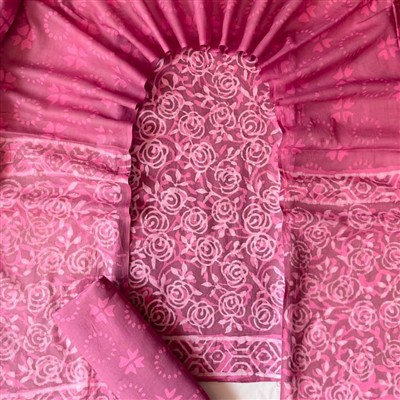 Hand Block Printed Pink Floral Cotton Suit Set
