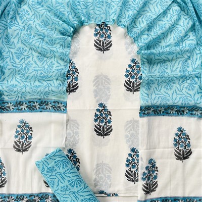 Indigo Floral Hand Block Cotton Suit Set