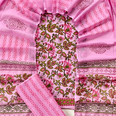 Pink Floral Hand Block Printed Cotton Suit Set