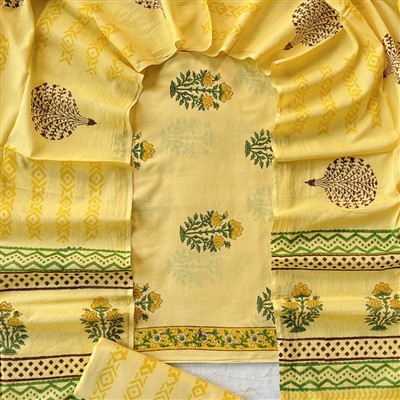 Hand Block Printed Mustard Floral Cotton Suit Set