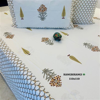 Hand Block Printed Cotton Jumbo King Size Bedsheet Set