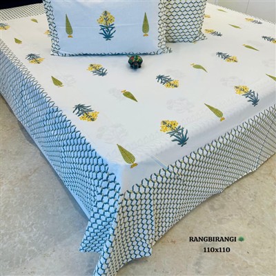 Hand Block Printed Floral Cotton Bedsheet Set