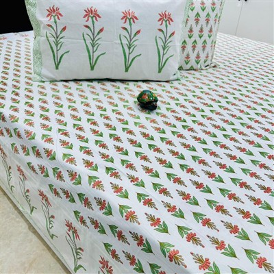 Handcrafted Crimson Floral Cotton Bedsheet Set