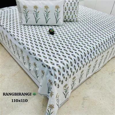 Floral Green Harmony Cotton Bedsheet with Pillow Covers