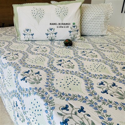Hand Block Printed Floral Cotton King Size Bedsheet Set