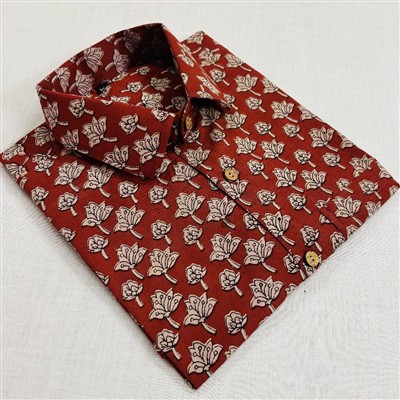 Bagru Block Printed Rust Floral Cotton Men