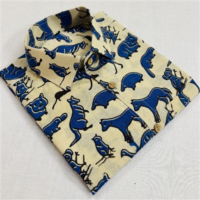Bagru Blue Animal Print Cotton Shirt for Men