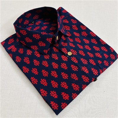 Bagru Block Printed Navy Blue Cotton Shirt for Men