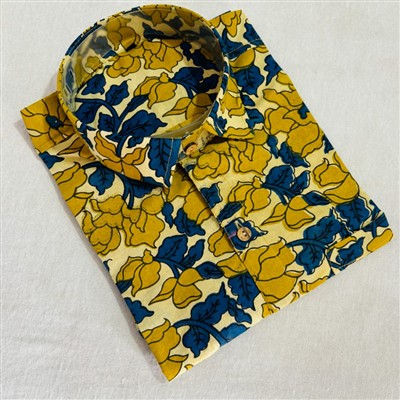 Mustard Floral Block Printed Cotton Men