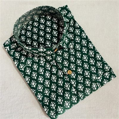 Bagru Block Printed Dark Green Cotton Men