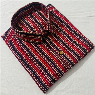 Bagru Block Printed Maroon Striped Cotton Men