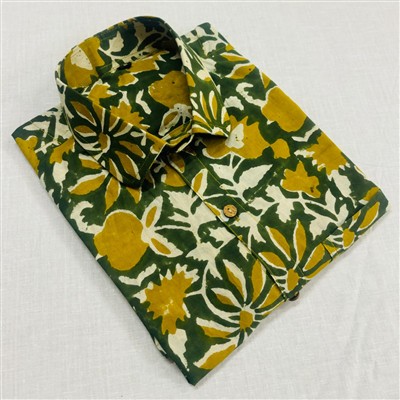 Mustard Floral Bagru Block Printed Cotton Shirt