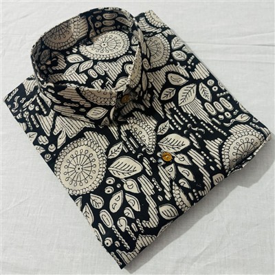 Bagru Block Printed Cotton Shirt with Floral Motifs