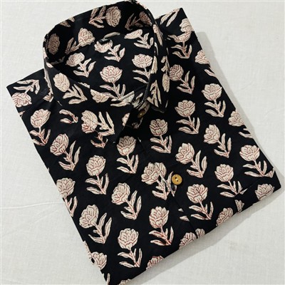 Bagru Block Printed Cotton Casual Shirt with Floral Pattern