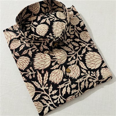 Cream Floral Bagru Block Cotton Men