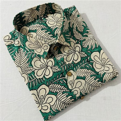 Sage Green Bagru Block Printed Cotton Shirt XL