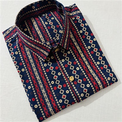 Bagru Block Printed Navy Blue Cotton Shirt for Men