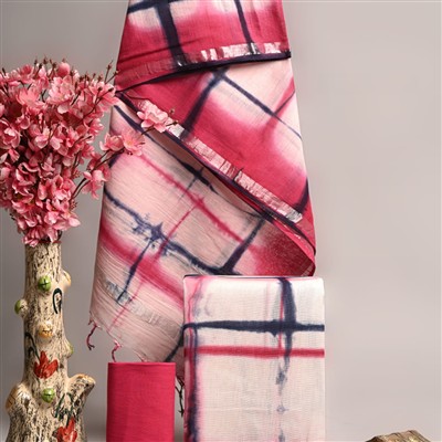 Crimson Tie-Dye Linen Cotton Ethnic Suit Set