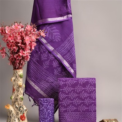 Lavender Fern Hand Block Linen Cotton Suit Set