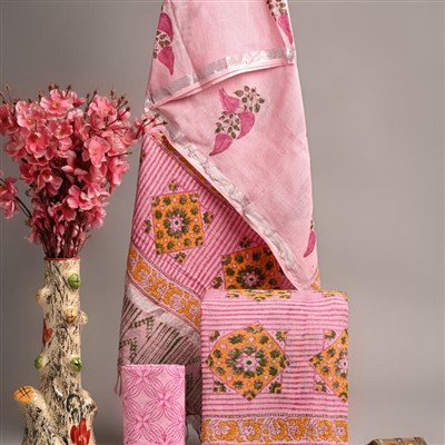 Hand Block Printed Linen Cotton Ethnic Suit Set