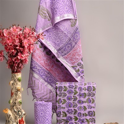 Lavender Blossom Linen Hand Block Printed Suit Set